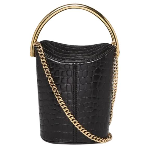 New Stella McCartney Black Croc Embossed Bucket Bag Gold Handle W/ Dust Bag - Picture 1 of 16